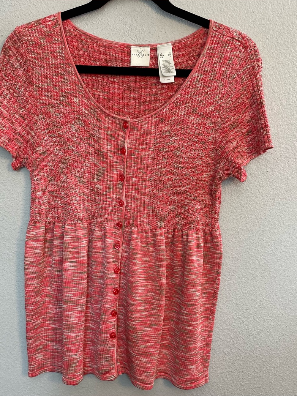 Emma James Coral Marled Knit Button Front Babydoll Peplum Top Small